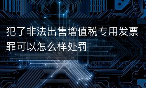 犯了非法出售增值税专用发票罪可以怎么样处罚