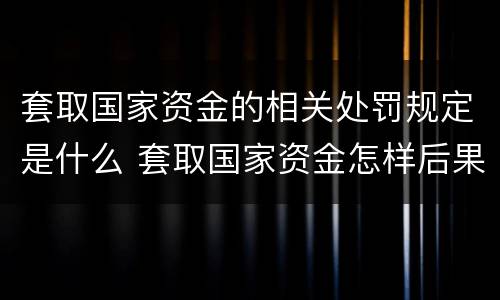 套取国家资金的相关处罚规定是什么 套取国家资金怎样后果