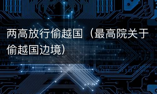 两高放行偷越国（最高院关于偷越国边境）