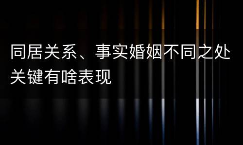 同居关系、事实婚姻不同之处关键有啥表现