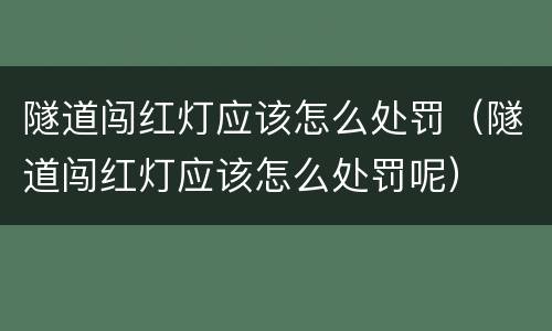 隧道闯红灯应该怎么处罚（隧道闯红灯应该怎么处罚呢）