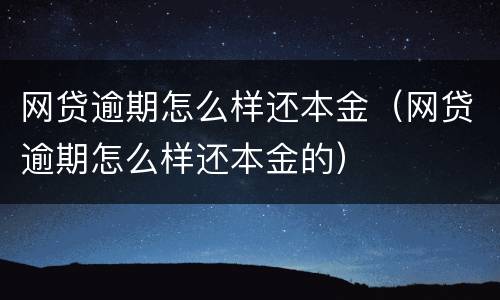 网贷逾期怎么样还本金（网贷逾期怎么样还本金的）