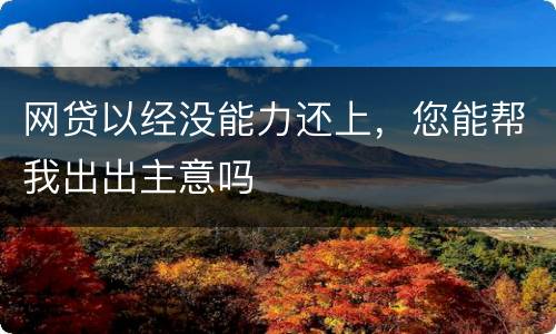 网贷以经没能力还上，您能帮我出出主意吗