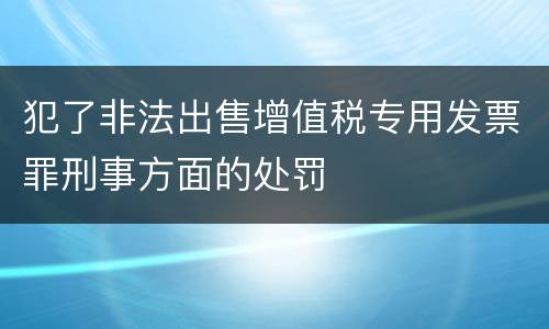 犯了非法出售增值税专用发票罪刑事方面的处罚