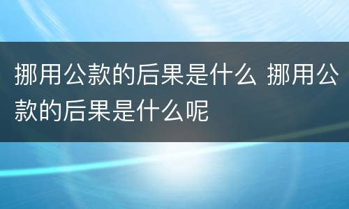 挪用公款的后果是什么 挪用公款的后果是什么呢