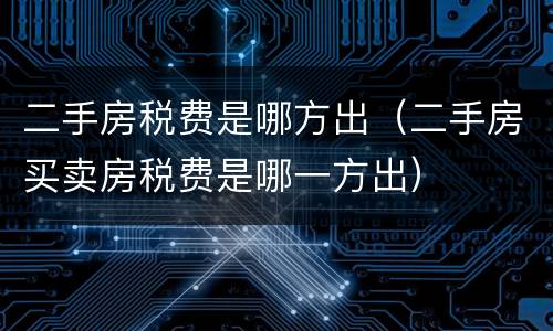 二手房税费是哪方出（二手房买卖房税费是哪一方出）