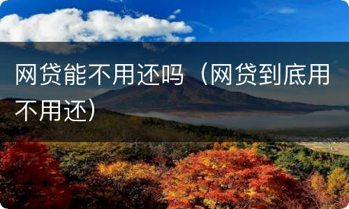 网贷能不用还吗（网贷到底用不用还）