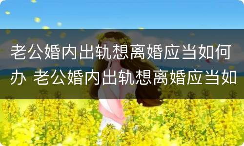 老公婚内出轨想离婚应当如何办 老公婚内出轨想离婚应当如何办呢