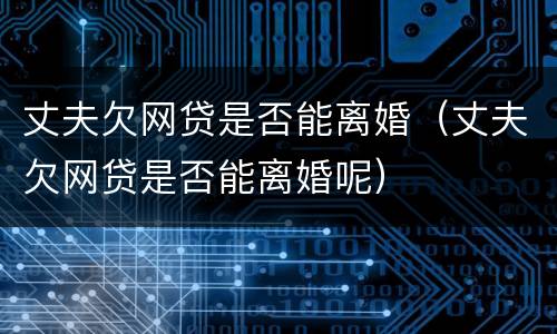 丈夫欠网贷是否能离婚（丈夫欠网贷是否能离婚呢）