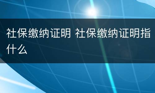 社保缴纳证明 社保缴纳证明指什么