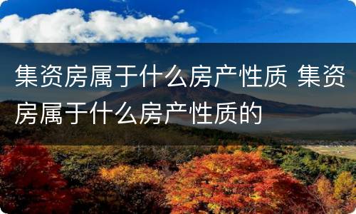 集资房属于什么房产性质 集资房属于什么房产性质的