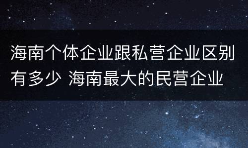 海南个体企业跟私营企业区别有多少 海南最大的民营企业