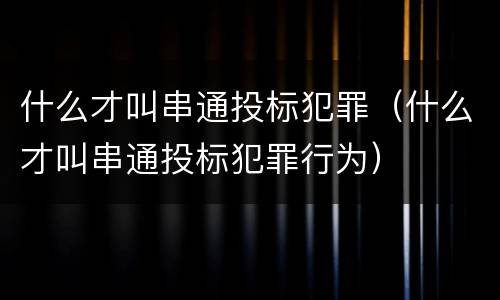 什么才叫串通投标犯罪（什么才叫串通投标犯罪行为）