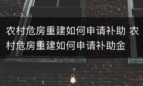 农村危房重建如何申请补助 农村危房重建如何申请补助金