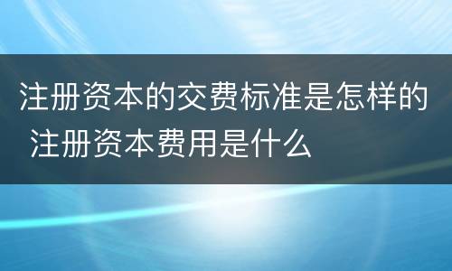 注册资本的交费标准是怎样的 注册资本费用是什么