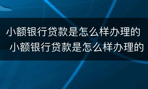 小额银行贷款是怎么样办理的 小额银行贷款是怎么样办理的呢