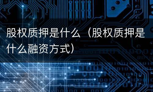 股权质押是什么（股权质押是什么融资方式）