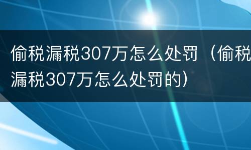 偷税漏税307万怎么处罚（偷税漏税307万怎么处罚的）