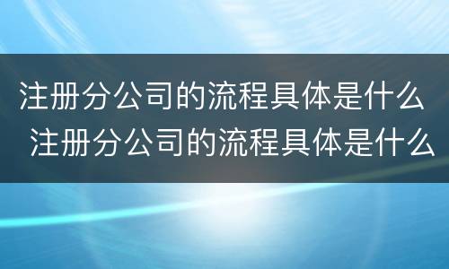 注册分公司的流程具体是什么 注册分公司的流程具体是什么呢