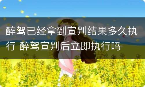 醉驾已经拿到宣判结果多久执行 醉驾宣判后立即执行吗