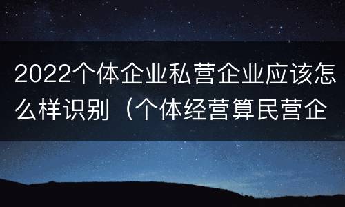 2022个体企业私营企业应该怎么样识别（个体经营算民营企业吗）