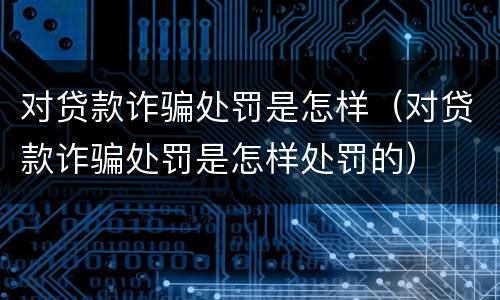 对贷款诈骗处罚是怎样（对贷款诈骗处罚是怎样处罚的）