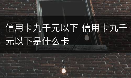 信用卡九千元以下 信用卡九千元以下是什么卡