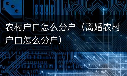 农村户口怎么分户（离婚农村户口怎么分户）