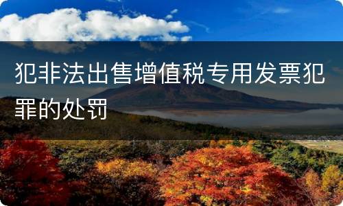 犯非法出售增值税专用发票犯罪的处罚