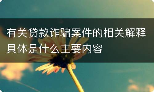 有关贷款诈骗案件的相关解释具体是什么主要内容