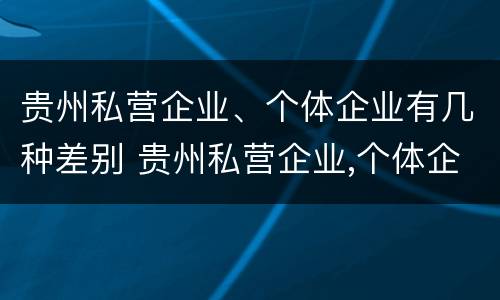贵州私营企业、个体企业有几种差别 贵州私营企业,个体企业有几种差别