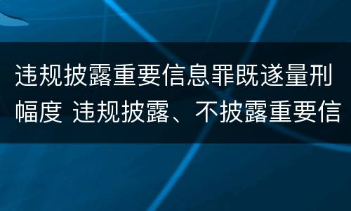 违规披露重要信息罪既遂量刑幅度 违规披露、不披露重要信息罪追诉标准