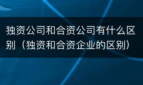 独资公司和合资公司有什么区别（独资和合资企业的区别）