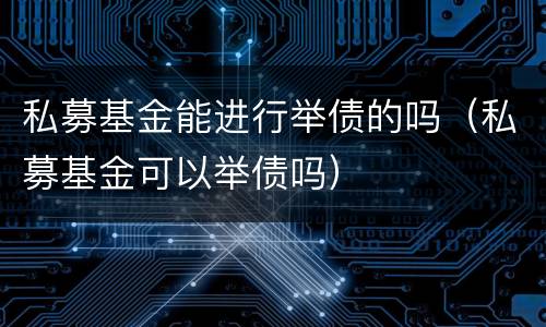 私募基金能进行举债的吗（私募基金可以举债吗）