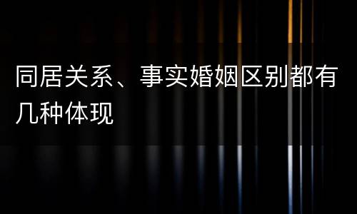 同居关系、事实婚姻区别都有几种体现