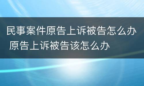 民事案件原告上诉被告怎么办 原告上诉被告该怎么办