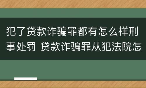 犯了贷款诈骗罪都有怎么样刑事处罚 贷款诈骗罪从犯法院怎么量刑