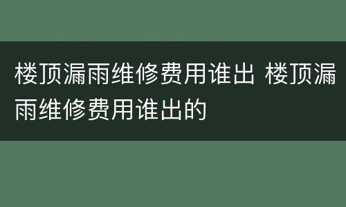 楼顶漏雨维修费用谁出 楼顶漏雨维修费用谁出的