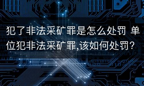 犯了非法采矿罪是怎么处罚 单位犯非法采矿罪,该如何处罚?
