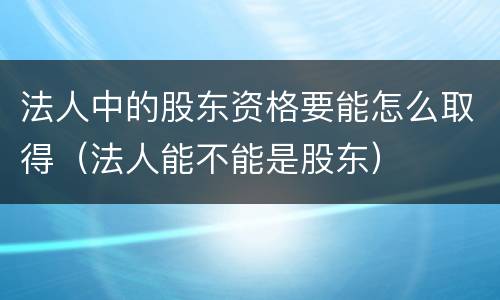 法人中的股东资格要能怎么取得（法人能不能是股东）
