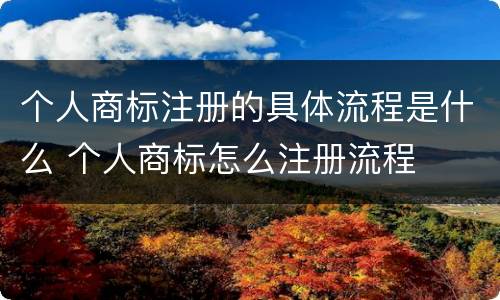 个人商标注册的具体流程是什么 个人商标怎么注册流程