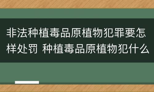 非法种植毒品原植物犯罪要怎样处罚 种植毒品原植物犯什么罪