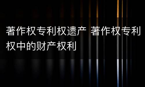 著作权专利权遗产 著作权专利权中的财产权利