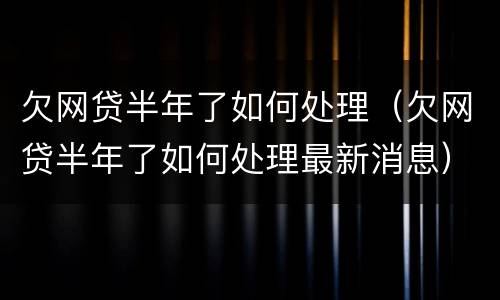 欠网贷半年了如何处理（欠网贷半年了如何处理最新消息）
