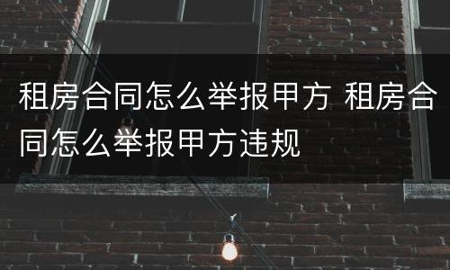 租房合同怎么举报甲方 租房合同怎么举报甲方违规