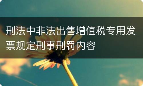 刑法中非法出售增值税专用发票规定刑事刑罚内容
