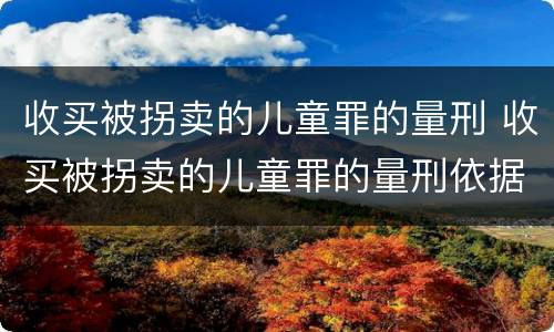 收买被拐卖的儿童罪的量刑 收买被拐卖的儿童罪的量刑依据