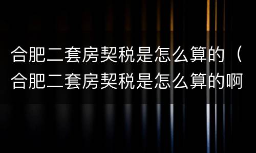 合肥二套房契税是怎么算的（合肥二套房契税是怎么算的啊）