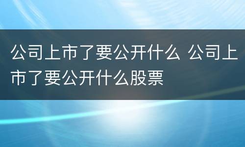 公司上市了要公开什么 公司上市了要公开什么股票