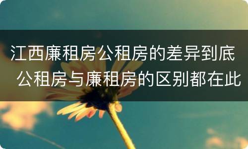 江西廉租房公租房的差异到底 公租房与廉租房的区别都在此,别再搞错了!